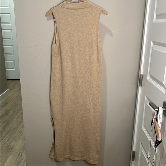 Mango MNG Dress Knit Sweater Beige Tan Sleeveless Mock Neck Sheath Side Split - Picture 3 of 13